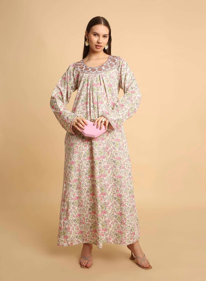 HANA & SARA Arabic Long Traditional Printed Jalabiya Dress For Womens - Image 1